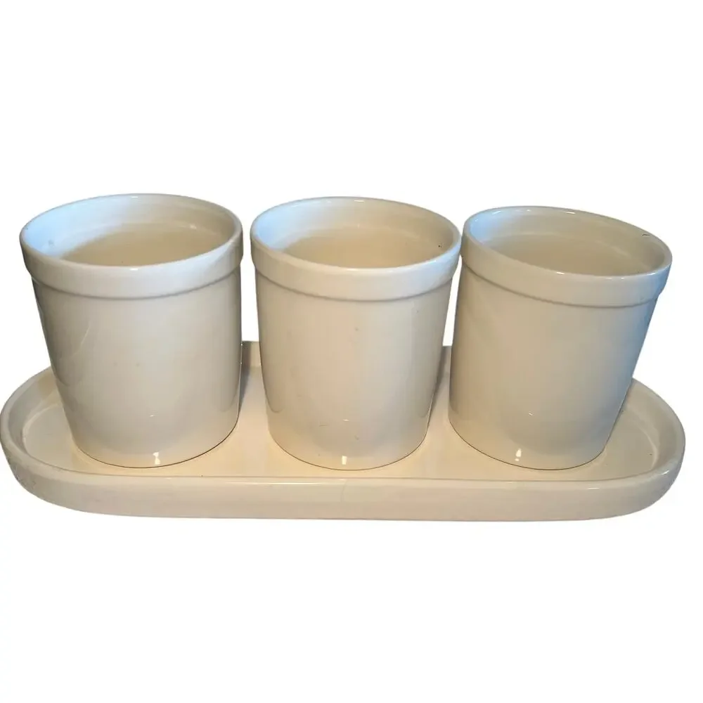 Rae Dunn by Magenta SPOON FORK KNIFE Utensil Holders with Tray | 4-Piece Set